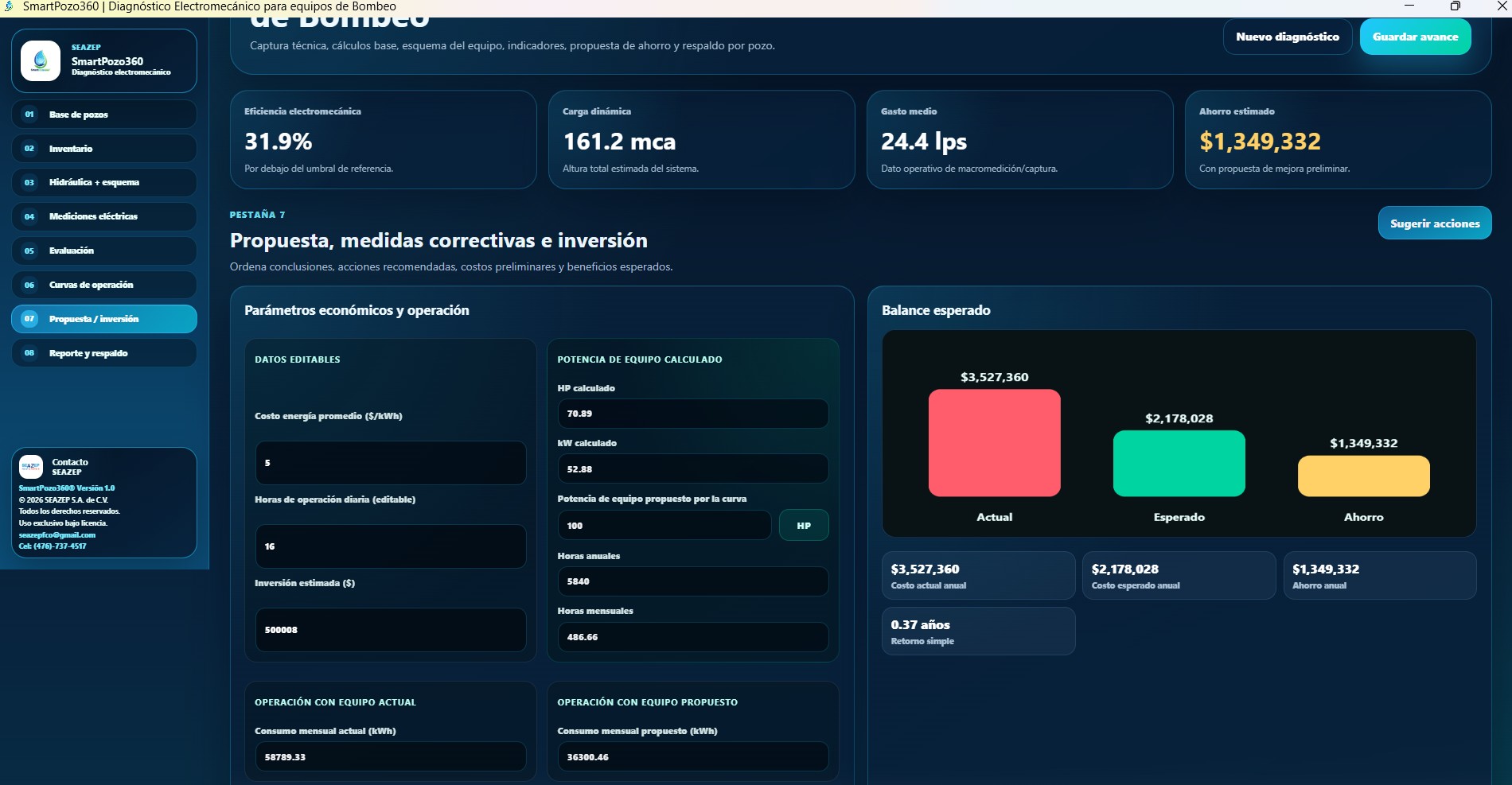 Módulo Propuesta e inversión de SmartPozo360